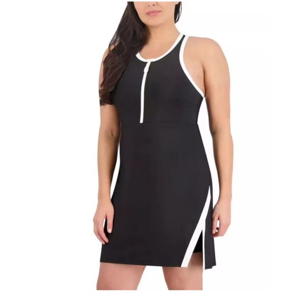 Women Sage Collective Crew Neck Half Zip Tennis Dress in Black White Size Small - Picture 1 of 7